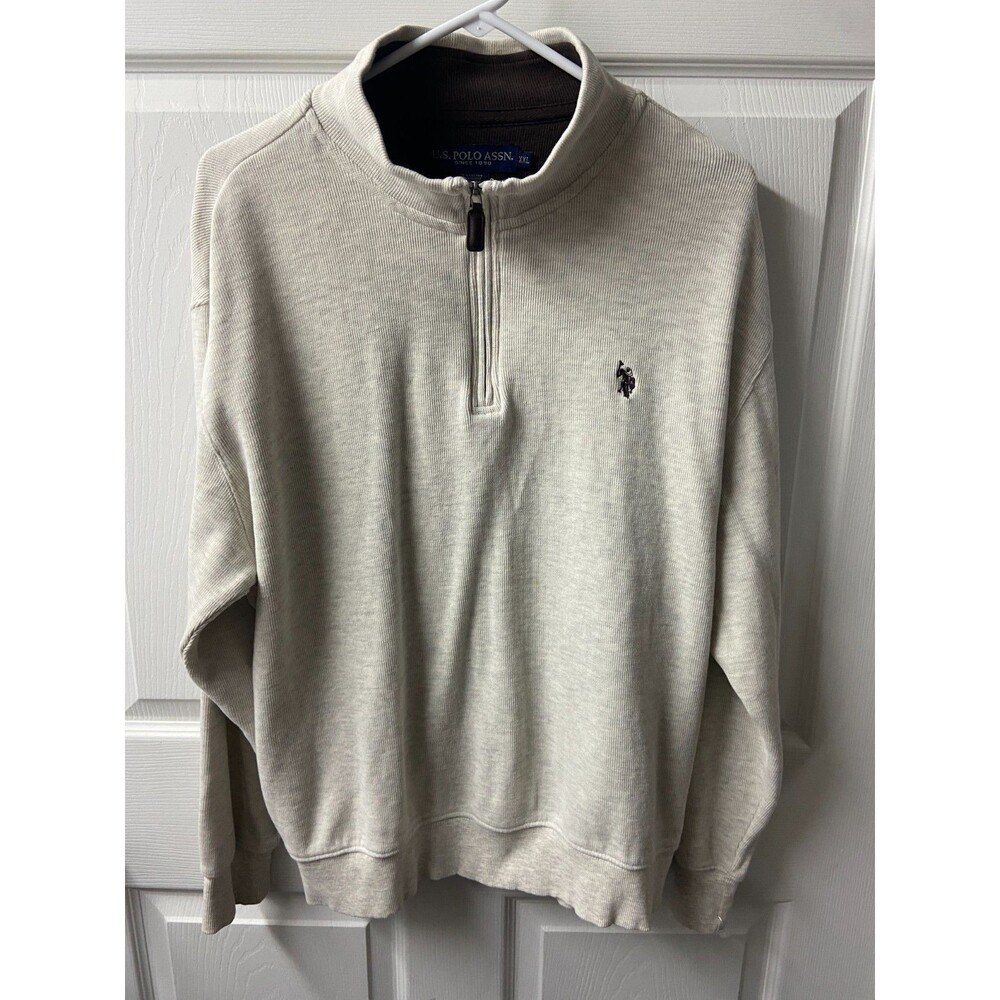 US Polo Assn Quarter Zip Sweater Mens XXL Cream Long Sleeved Outdoors Casual